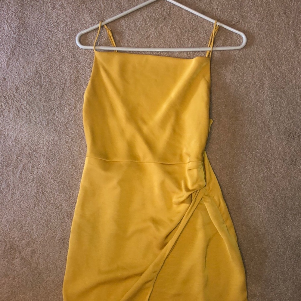 FashionNova mustard yellow strap dress with slit